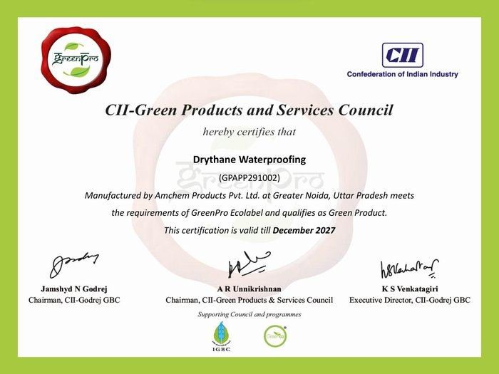 Drythane GreenPro Ecolabel and IGBC certifications, first page preview