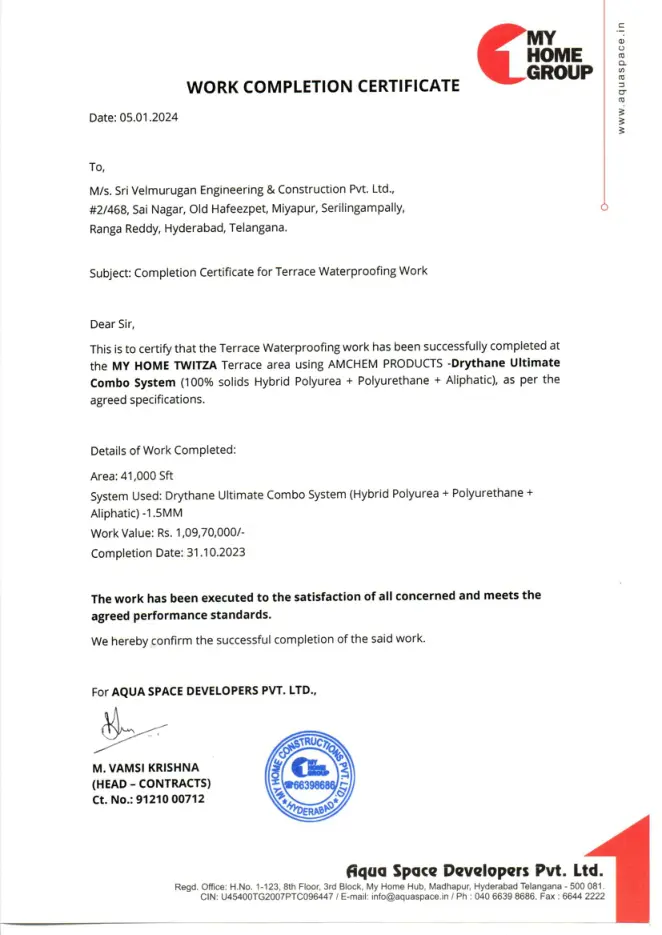 My Home Group &mdash; Twitza — Work Completion Certificate, first page preview