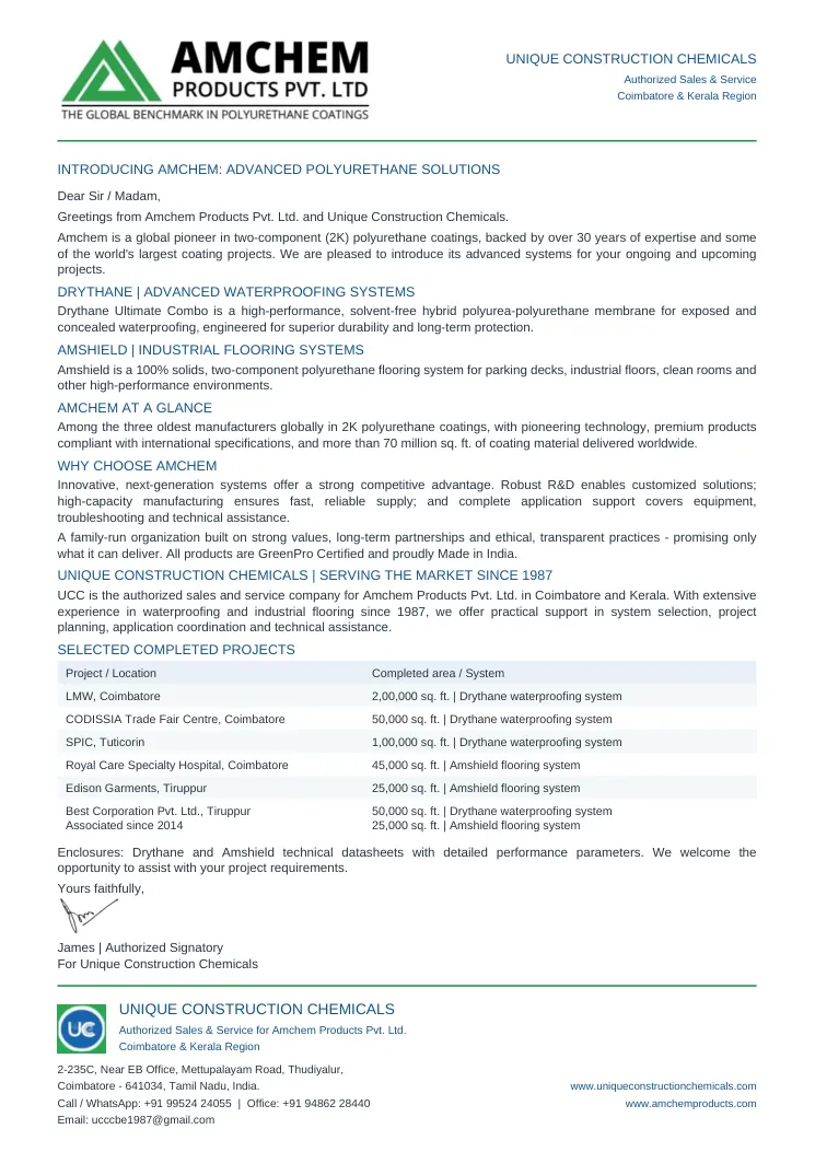 UCC & Amchem introduction letter — first page preview