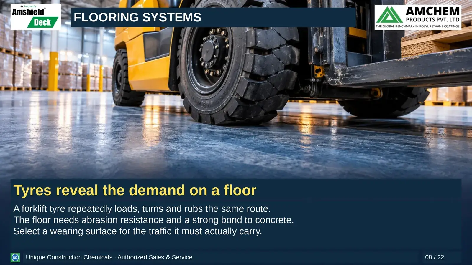 Amshield Deck flooring — Tyres reveal the demand on a floor