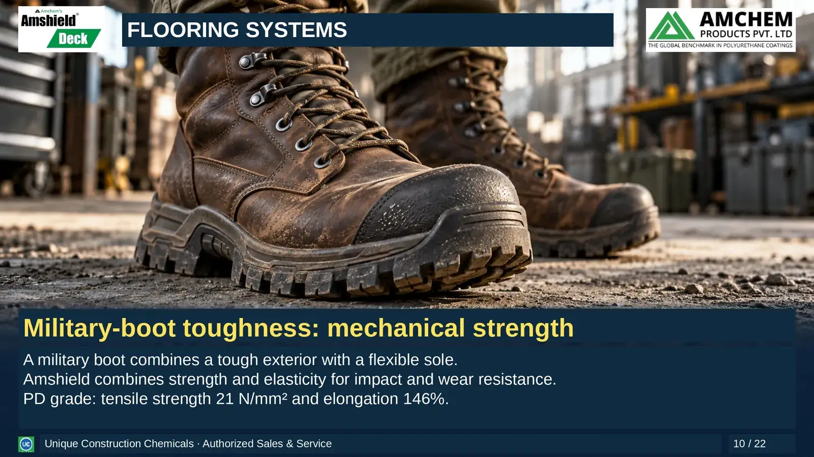 Amshield Deck flooring — Military-boot toughness: mechanical strength