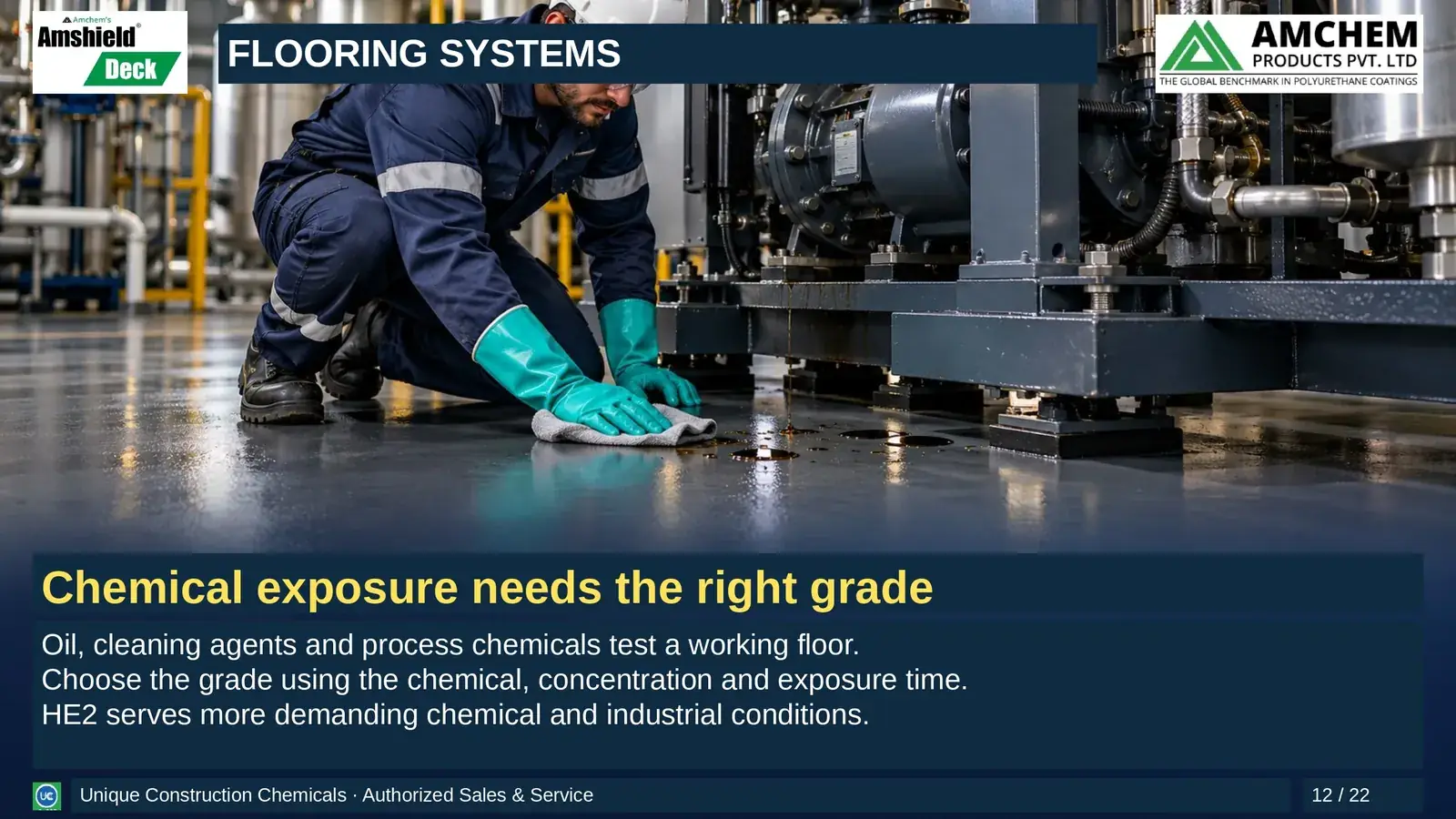 Amshield Deck flooring — Chemical exposure needs the right grade