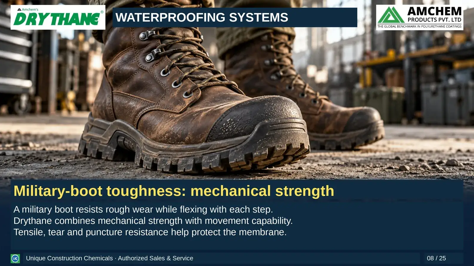 Drythane waterproofing — Military-boot toughness: mechanical strength