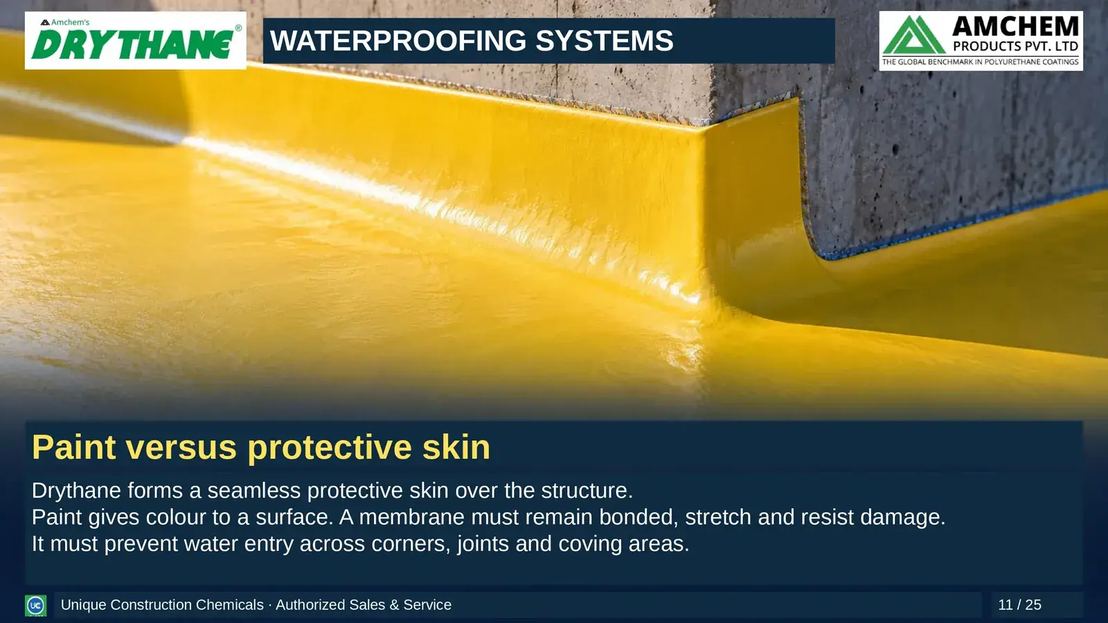Drythane waterproofing — Paint versus protective skin