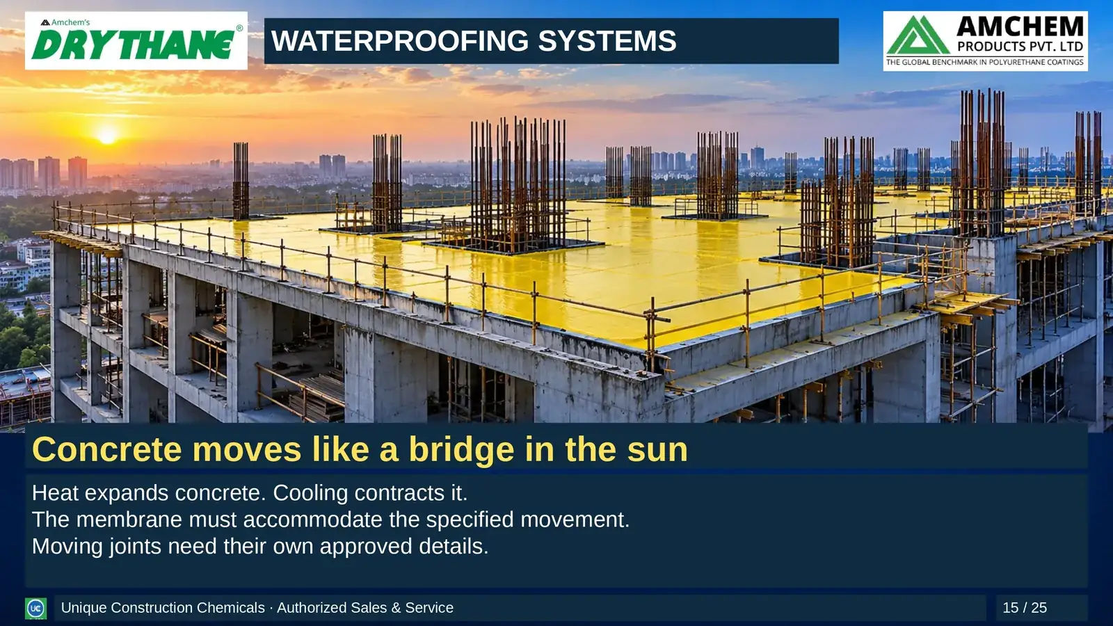 Drythane waterproofing — Concrete moves like a bridge in the sun
