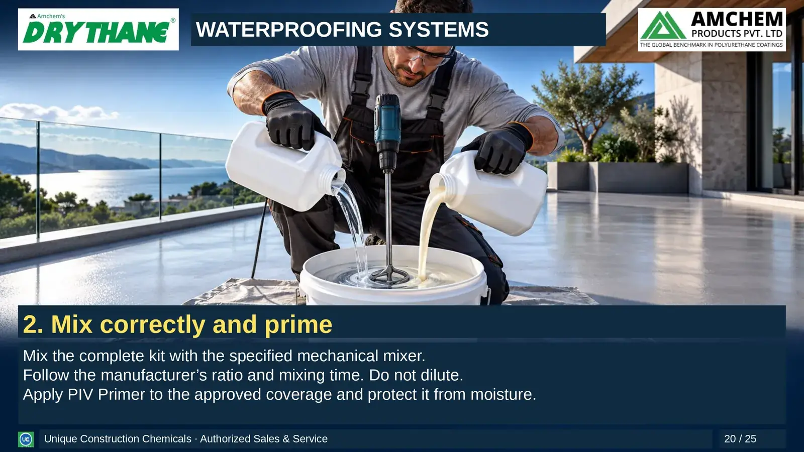 Drythane waterproofing — Mix correctly and prime